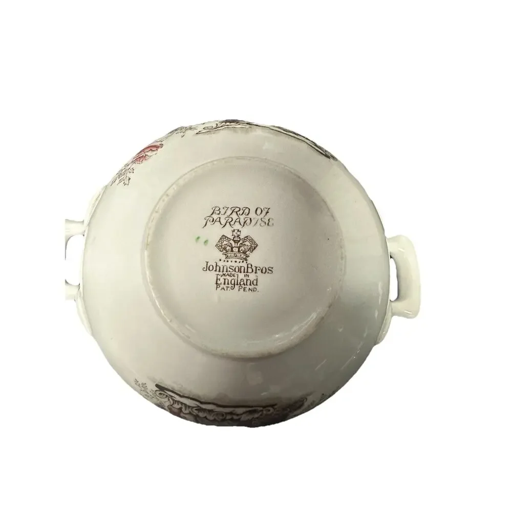 Vintage Johnson Brothers Bird of Paradise Sugar Bowl Two Handle England 5.5in
